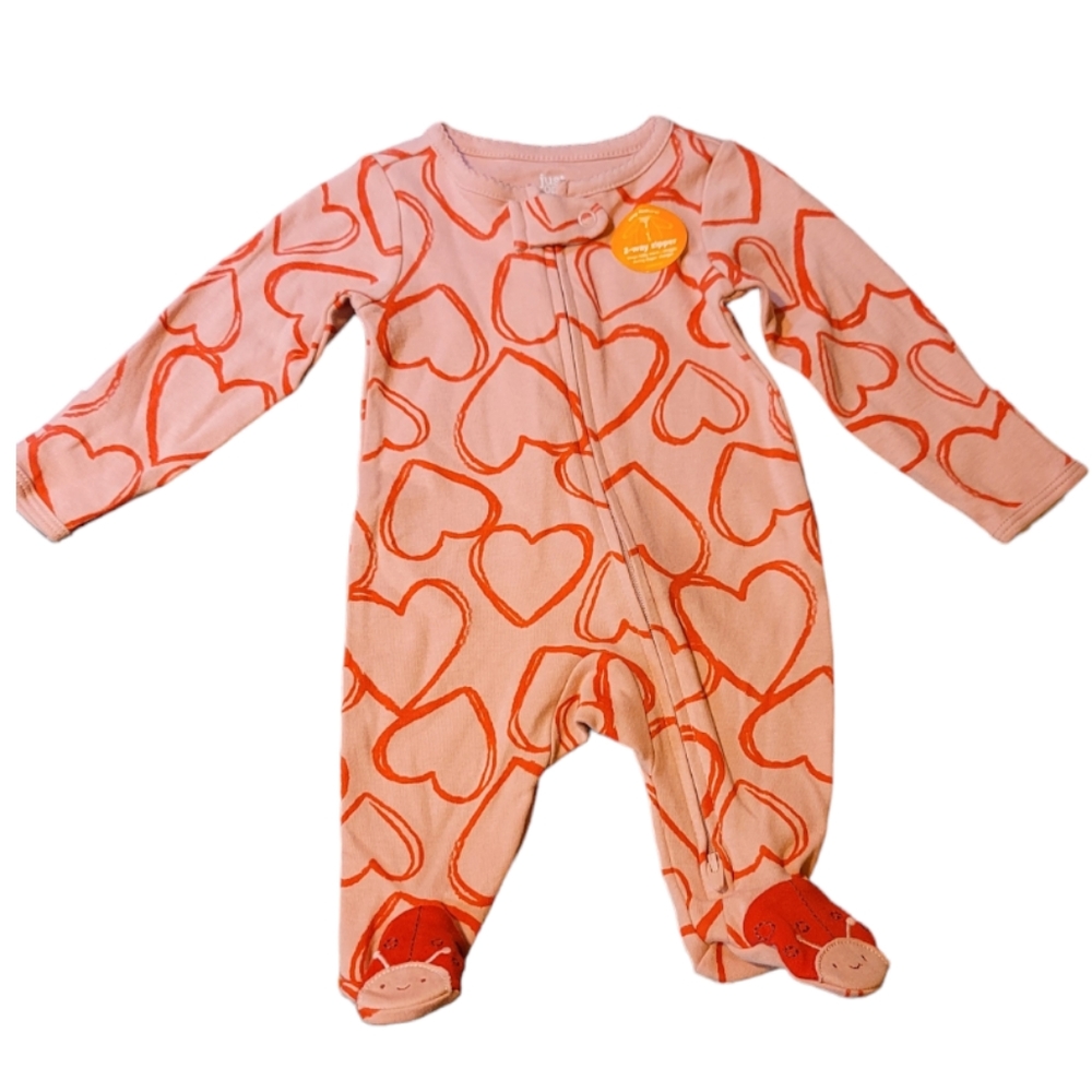 Carter's 2-Way Full Zippered Newborn Heart Pattern Footed Daywear Sleepw…